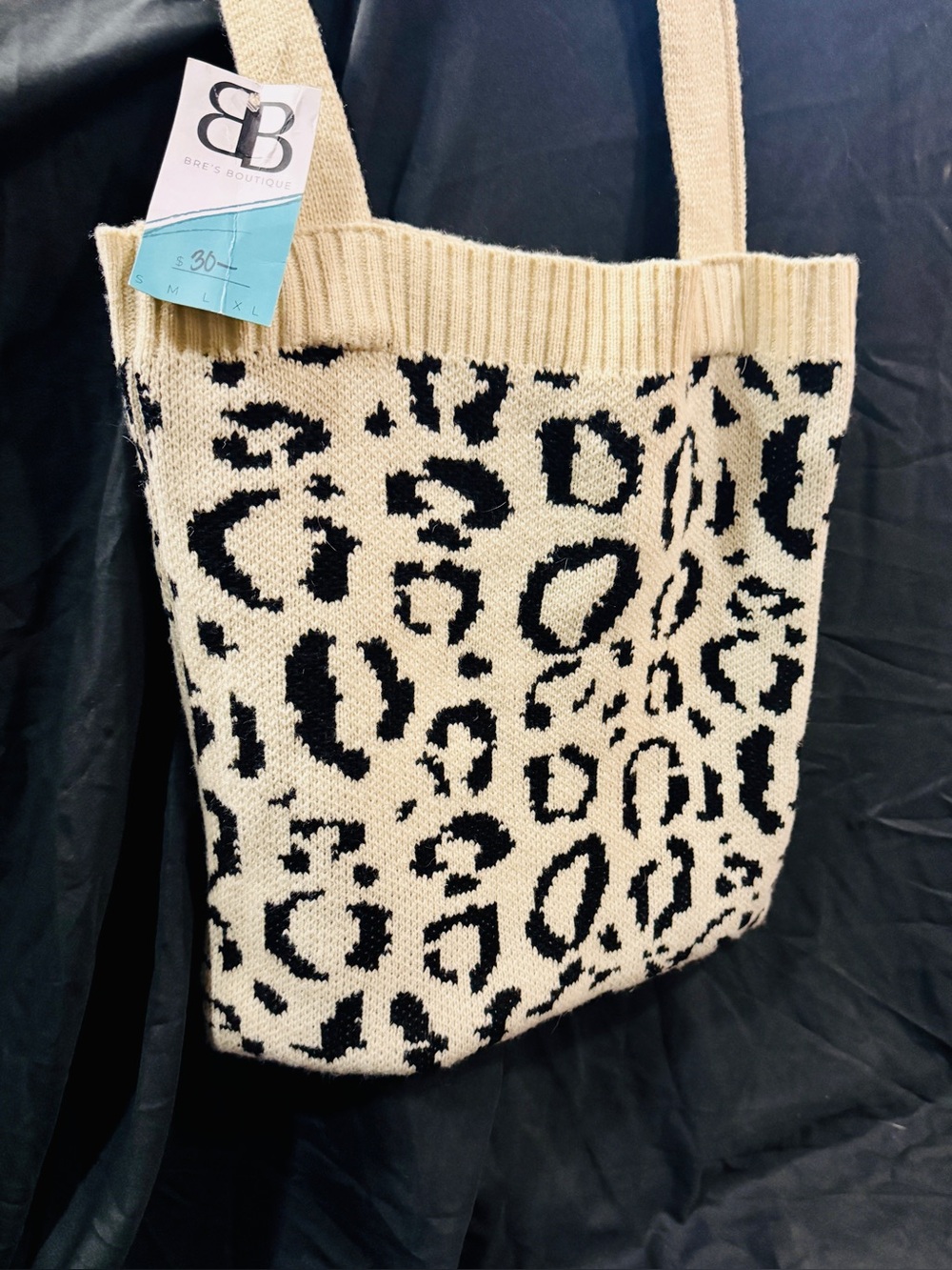 NWT Bre’s Boutique Leopard Print Knit Tote Bag — Cream & Black